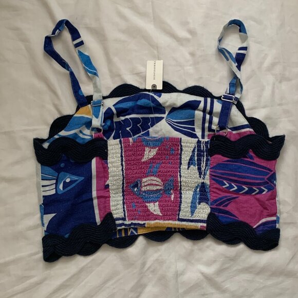 ANTHROPOLOGIE Celandine Scallop Square Neck Crop Tank Top in Navy Sz LARGE - Picture 4 of 5